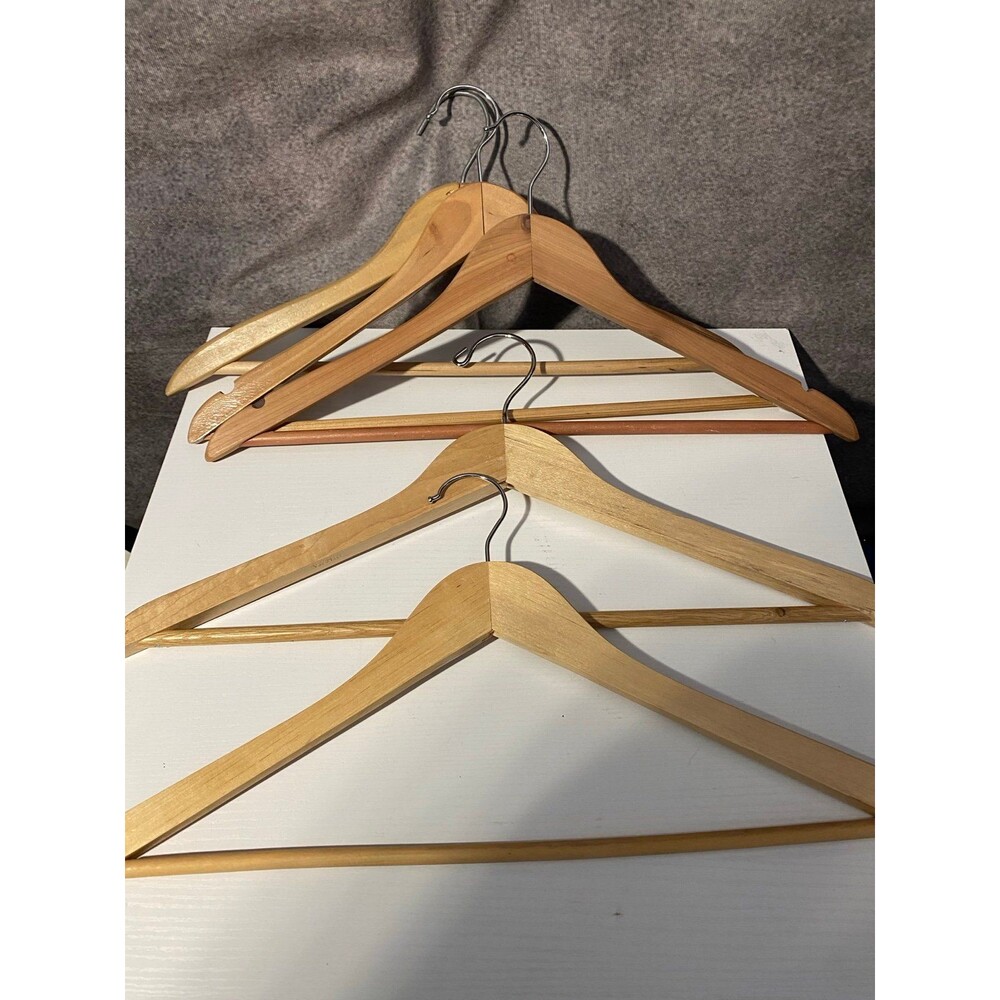 Vintage Wooden Suit Hangers Lot - Classic Contoured Style (5 pcs)